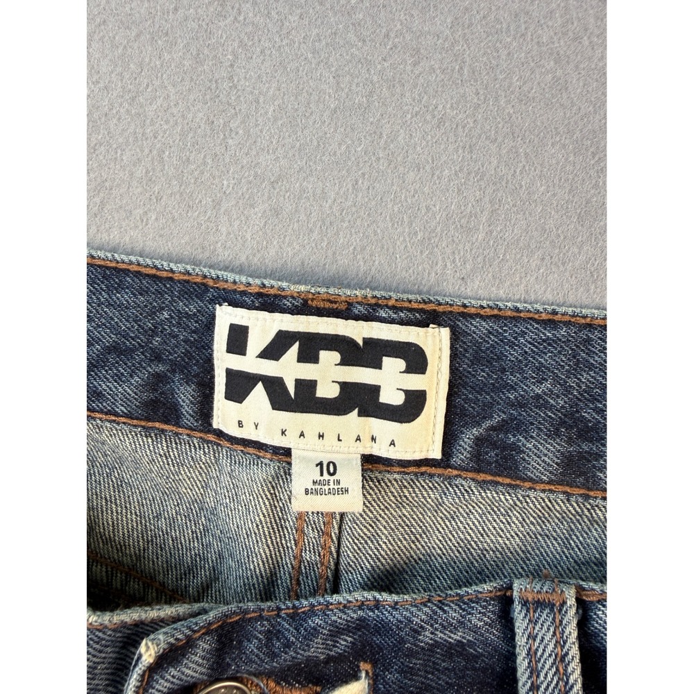 KDB by Kahlana Barfield Brown Women Medium Wash Barrel Jeans Drawstring Size 10 - Picture 4 of 5